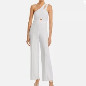 Aqua‎ Women's Crepe Halter One Shoulder Cut-Out Jumpsuit White XS Nwt